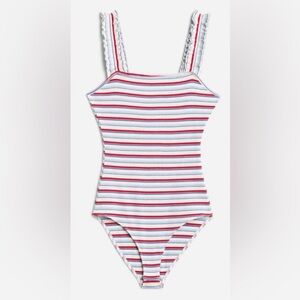 Stitch Fix Knit Bodysuit Women’s Heatherly Raina Ruffle Straps Striped New